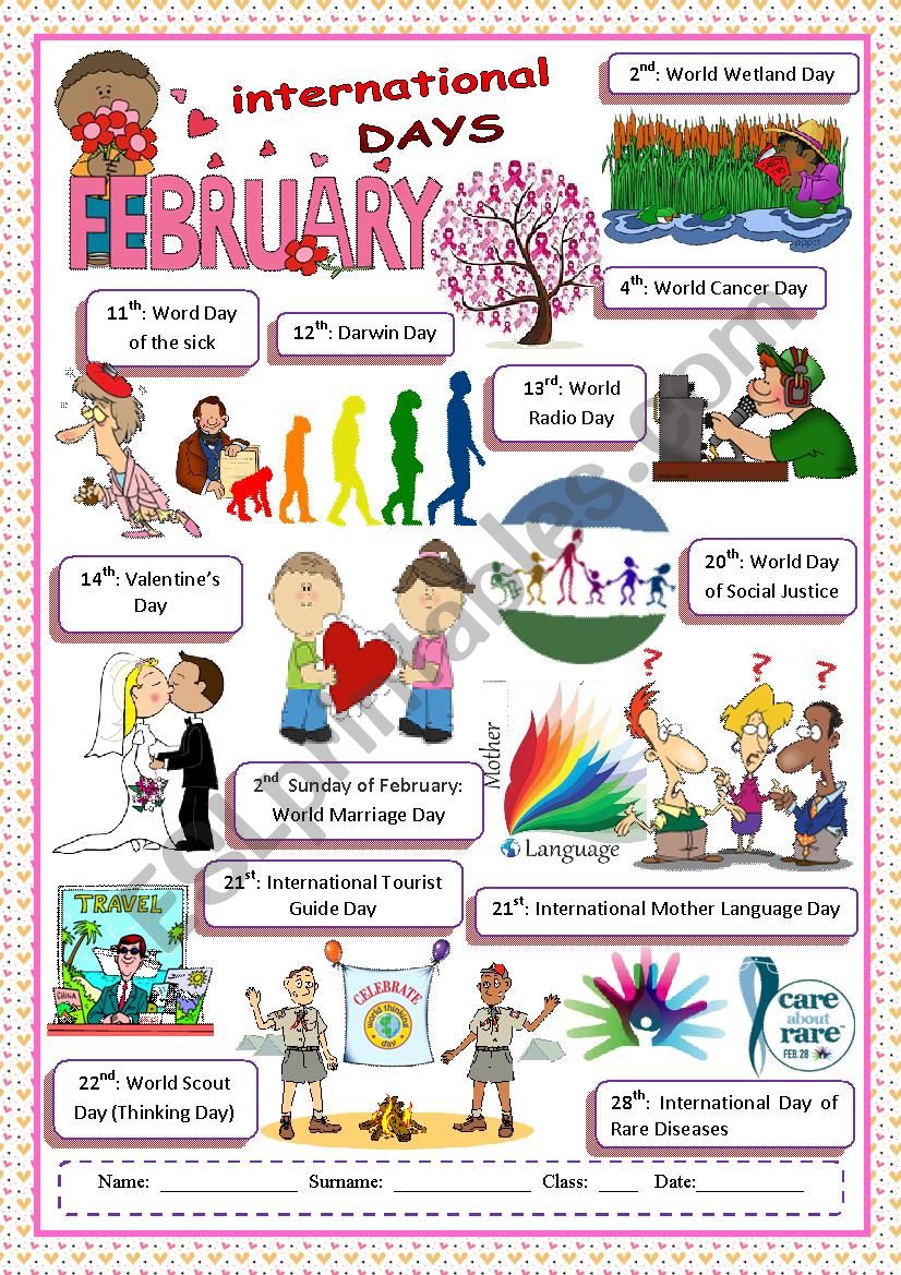 February International Days worksheet