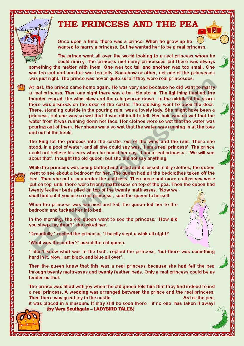 The Princess and the Pea worksheet