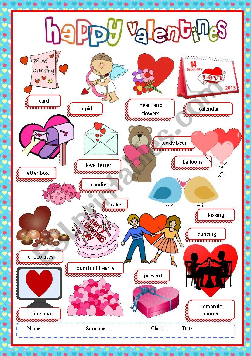 Valentines day vocabulary worksheet