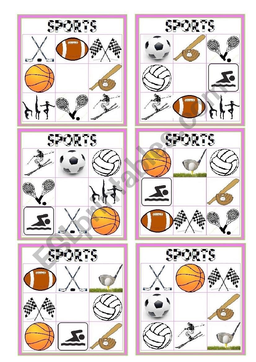 SPORTS BINGO I worksheet