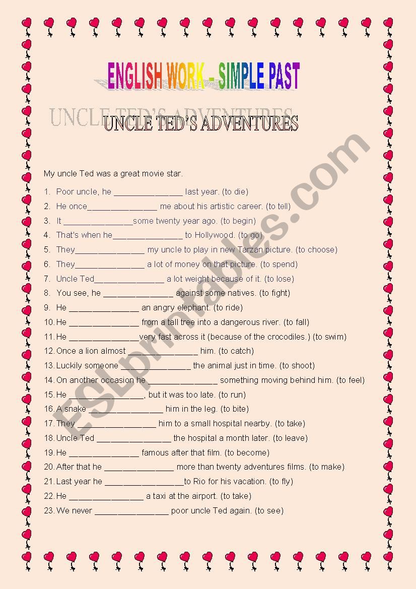 English work Past tense - Uncle Teds adventures