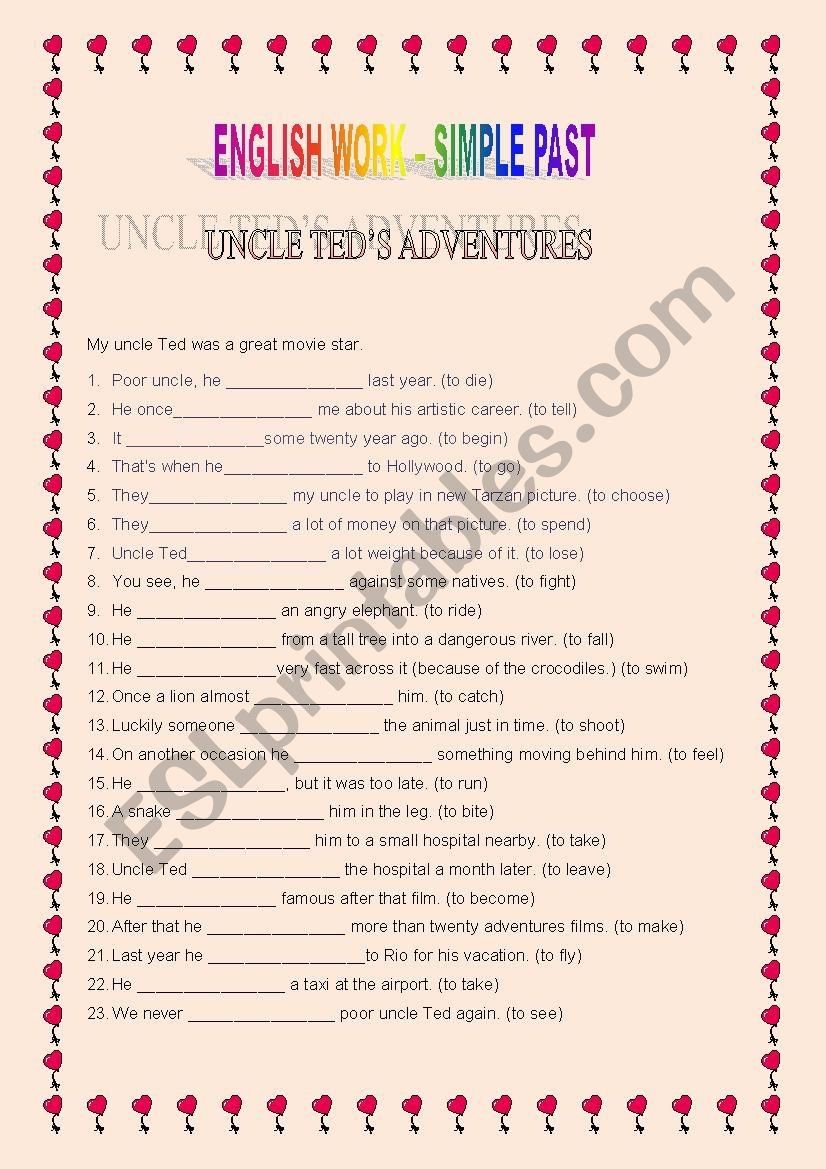 English work Past tense - Uncle Teds adventures