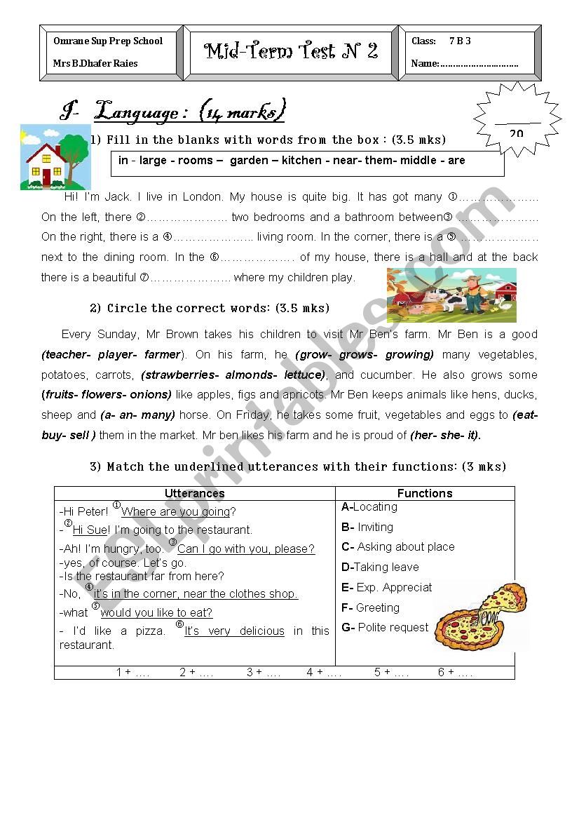 Mid-Term Test 2 (7th form) worksheet