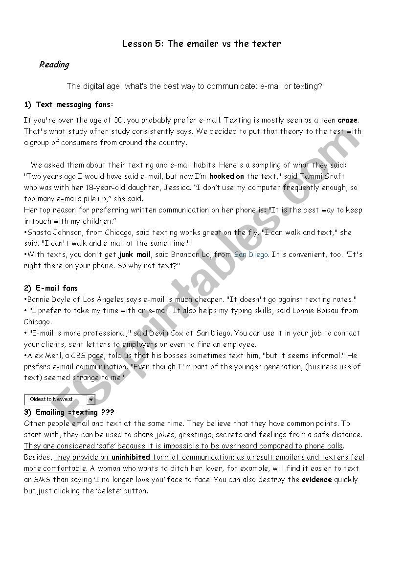 Lesson 5 the emailer vs the texter 2nd year