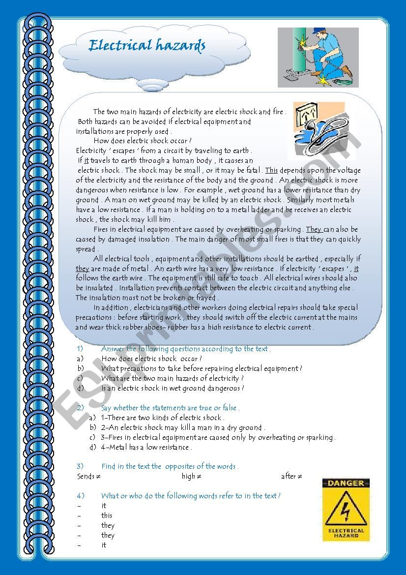 Electrical hazards worksheet