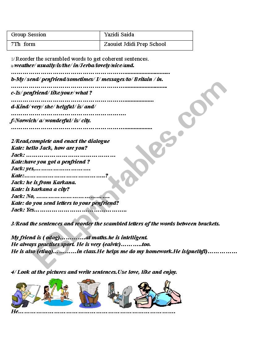 group session 7tth form worksheet