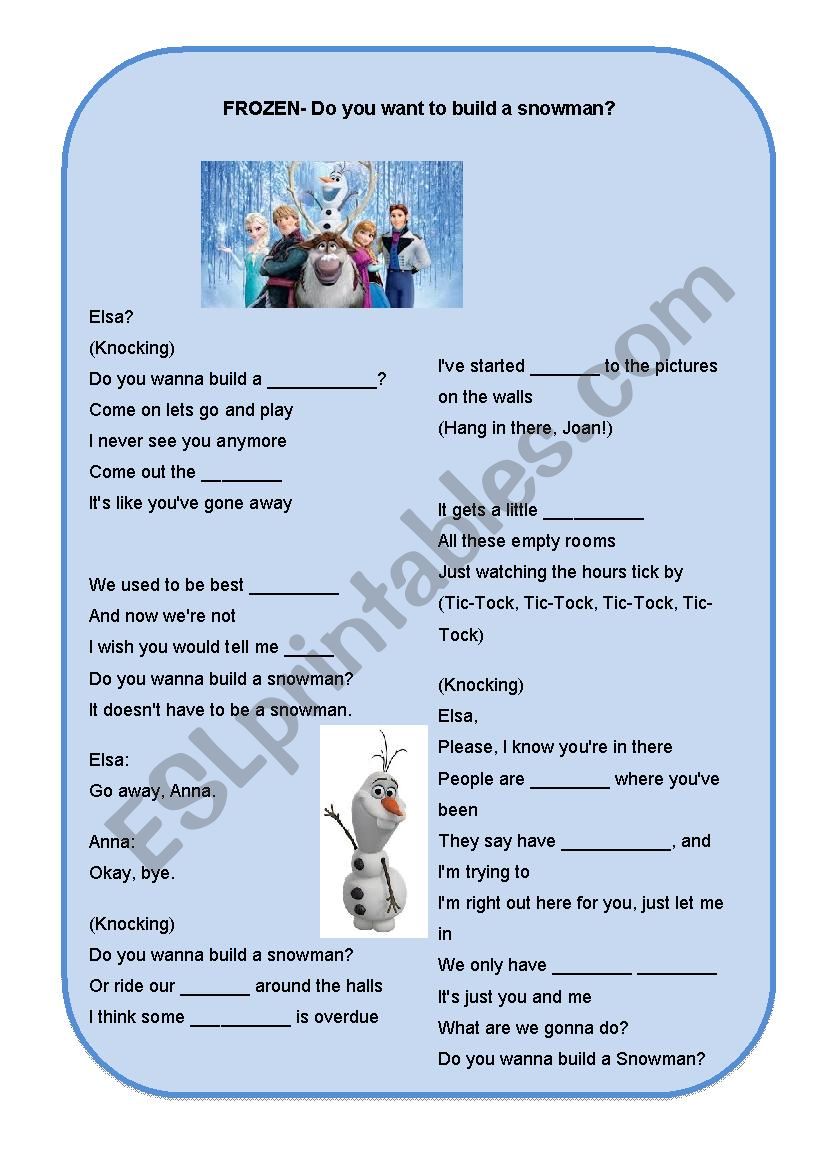 1/2 Frozen Song: Do you want to build a Snowman