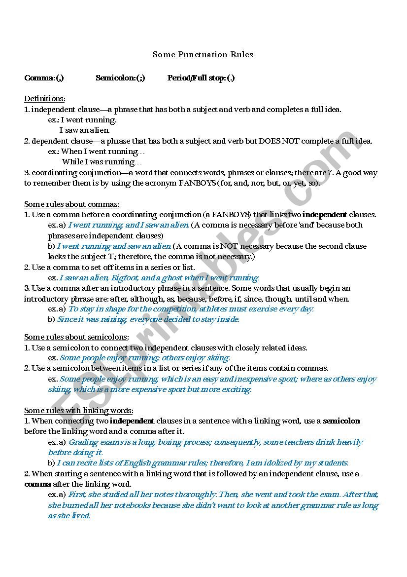Some Punctuation Rules worksheet