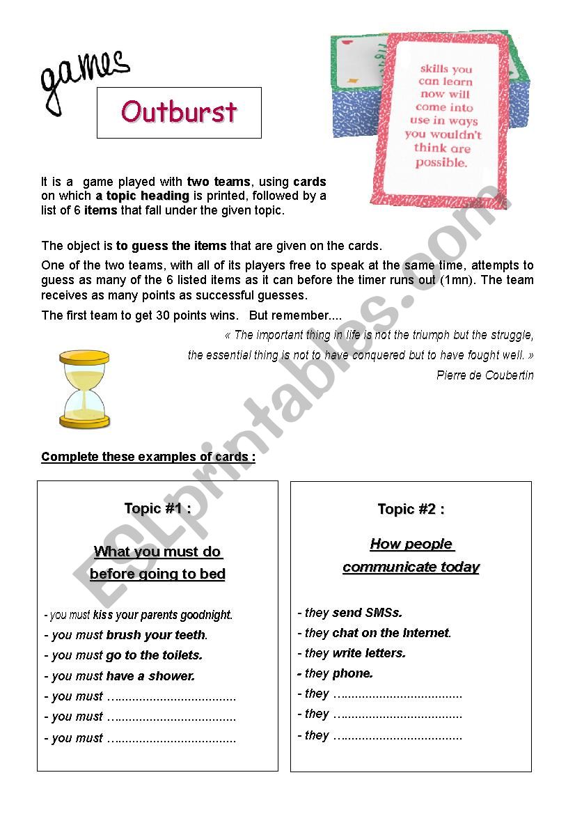 Outburst (part 1- rules) worksheet