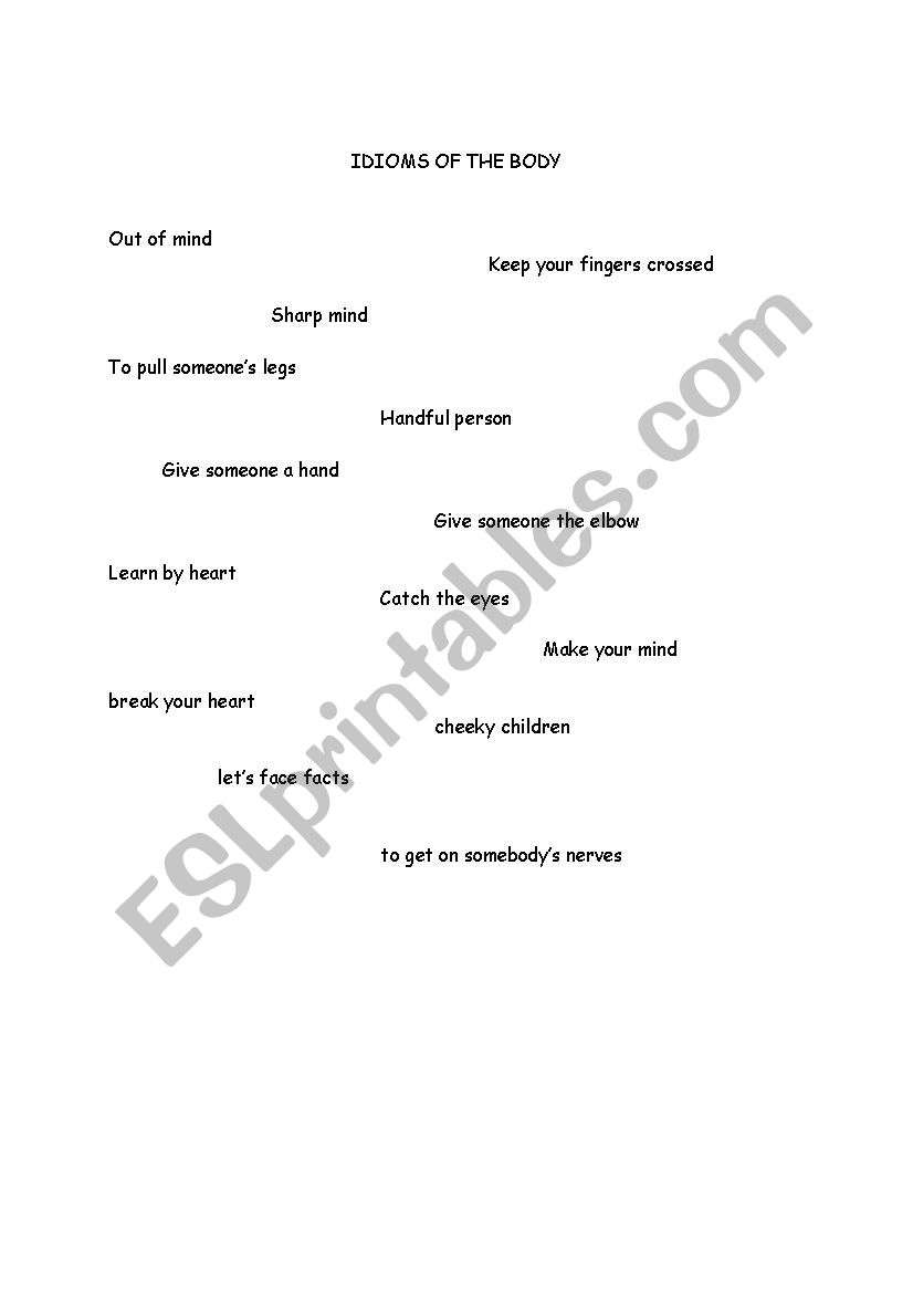 Idioms of the Body worksheet