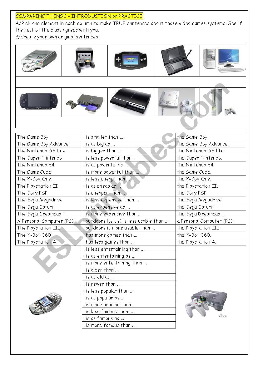 Comparing Things Chart (editable)(video games)