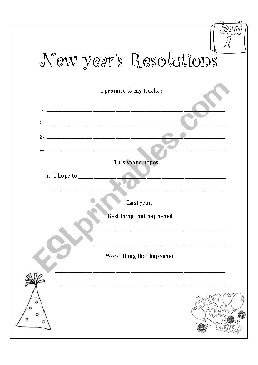 new years resolution worksheet