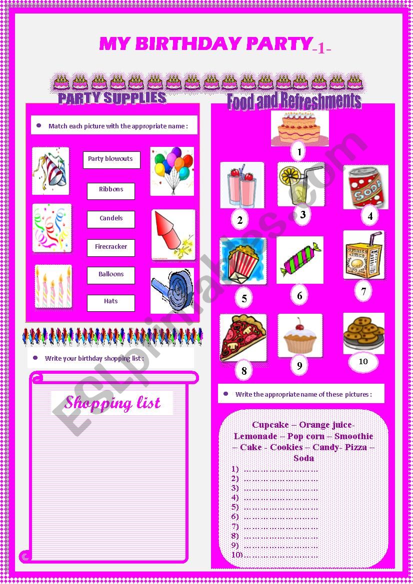 my birthday party (part1) worksheet