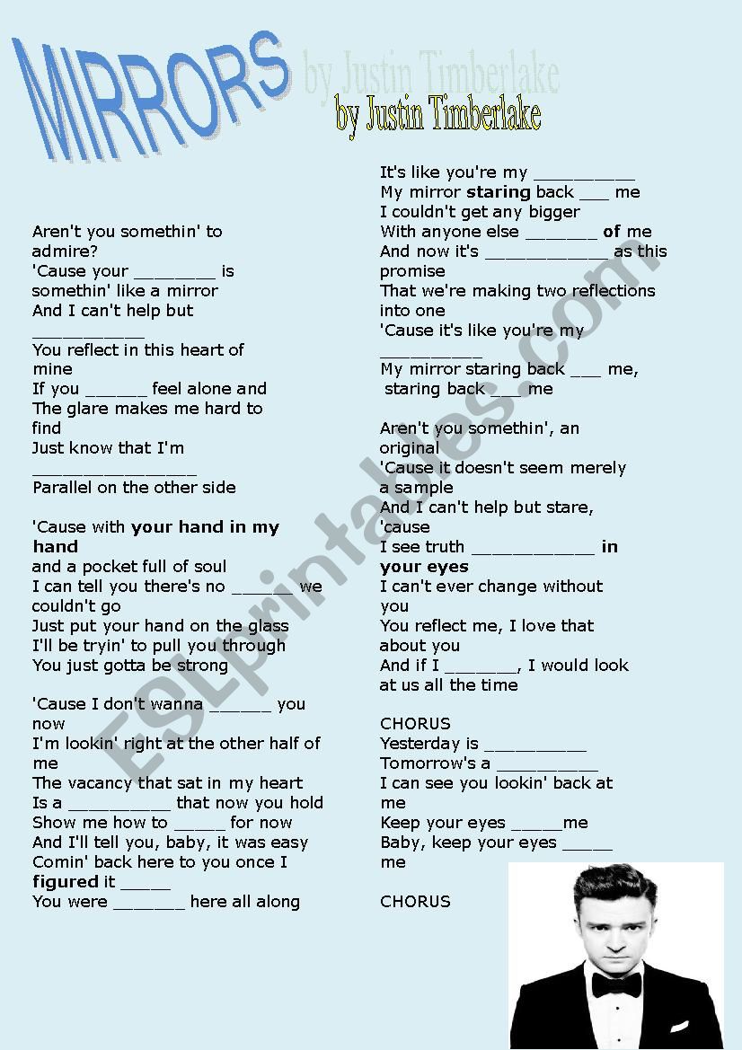 MIRROR BY JUSTIN TIMBERLAKE worksheet