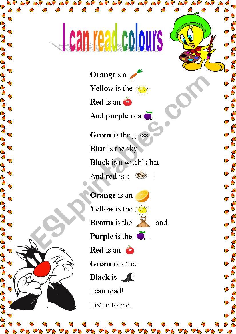 Colour poem worksheet