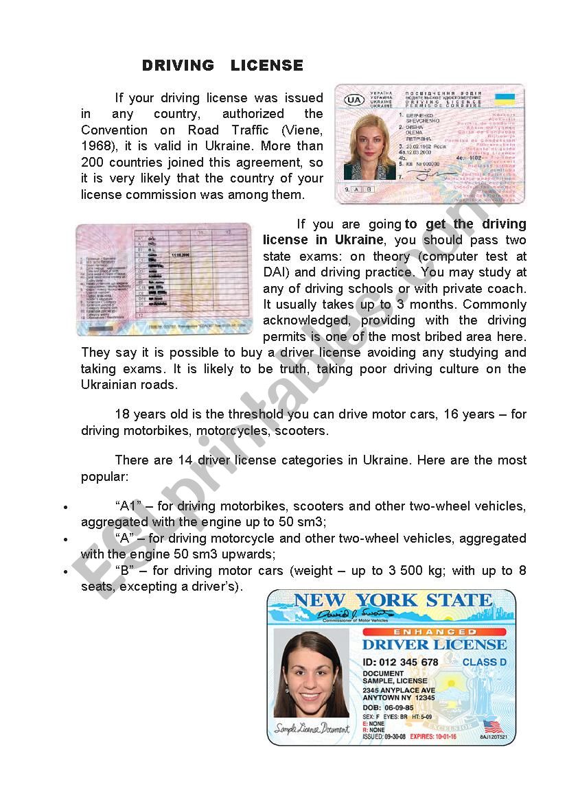 driving license worksheet