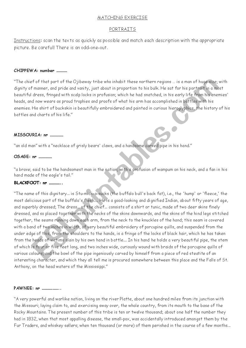 READING INDIANS PART 1 worksheet