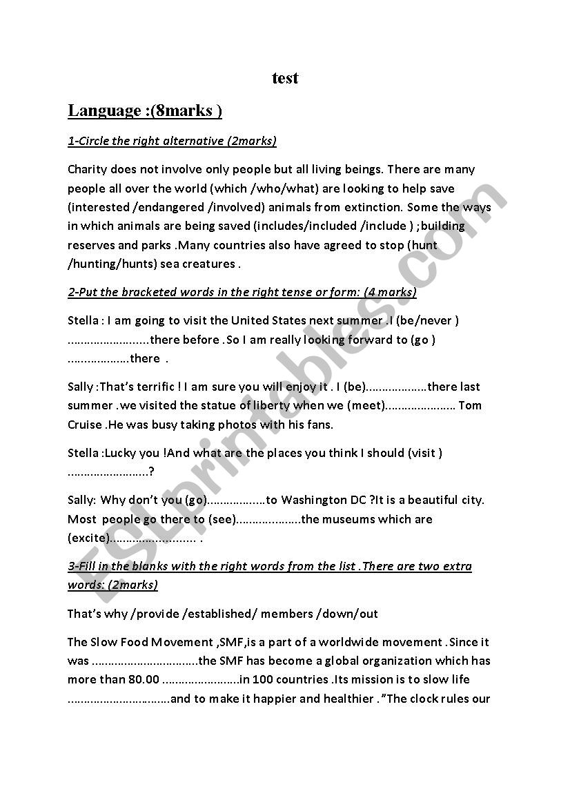 9th grade language test worksheet