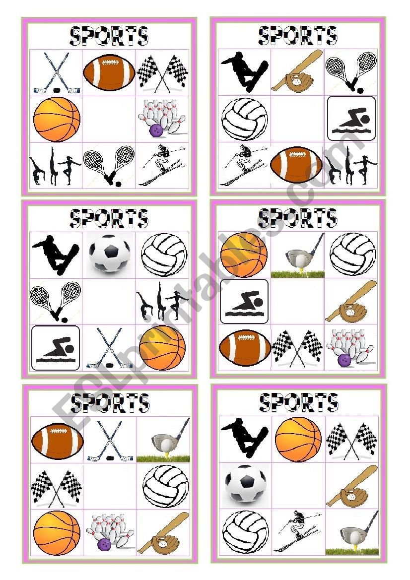 SPORTS BINGO 3 worksheet