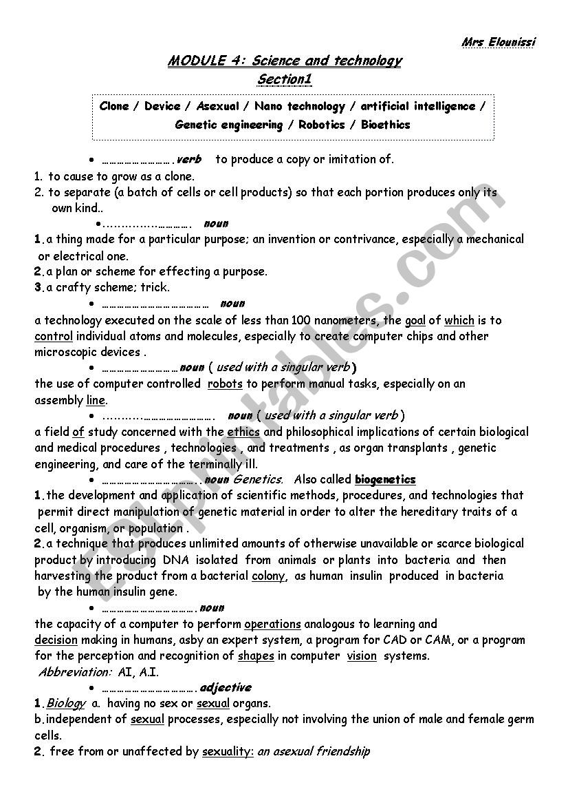 SCIENCE AND TECHNOLOGY worksheet