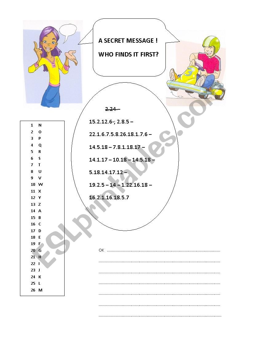 A Secret Message worksheet