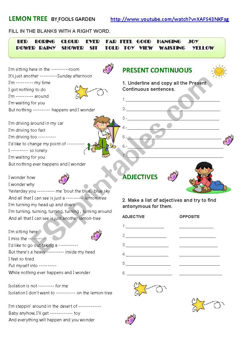 LEMON TREE BY FOOLS GARDEN worksheet