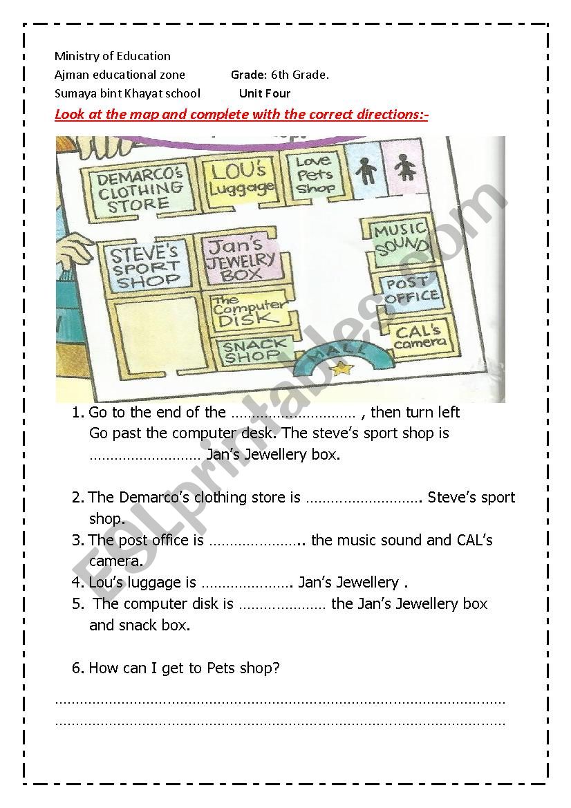 directions in maps worksheet