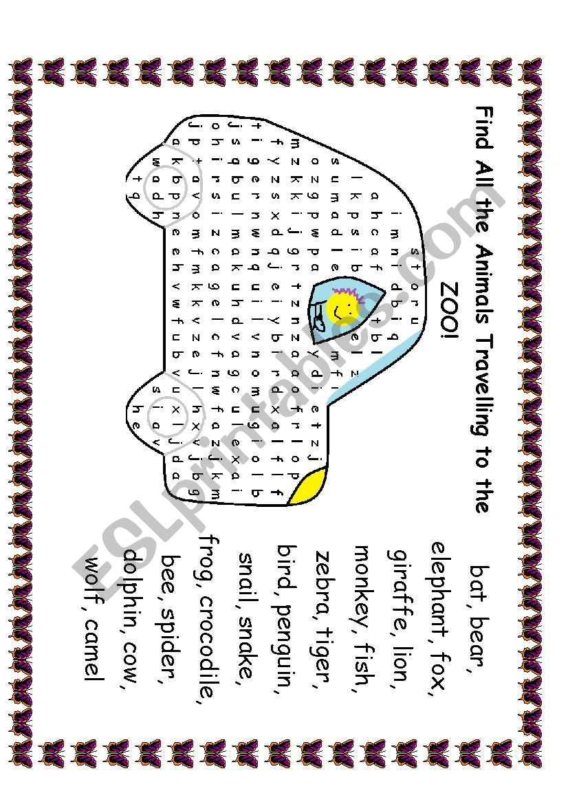 the animals word search worksheet