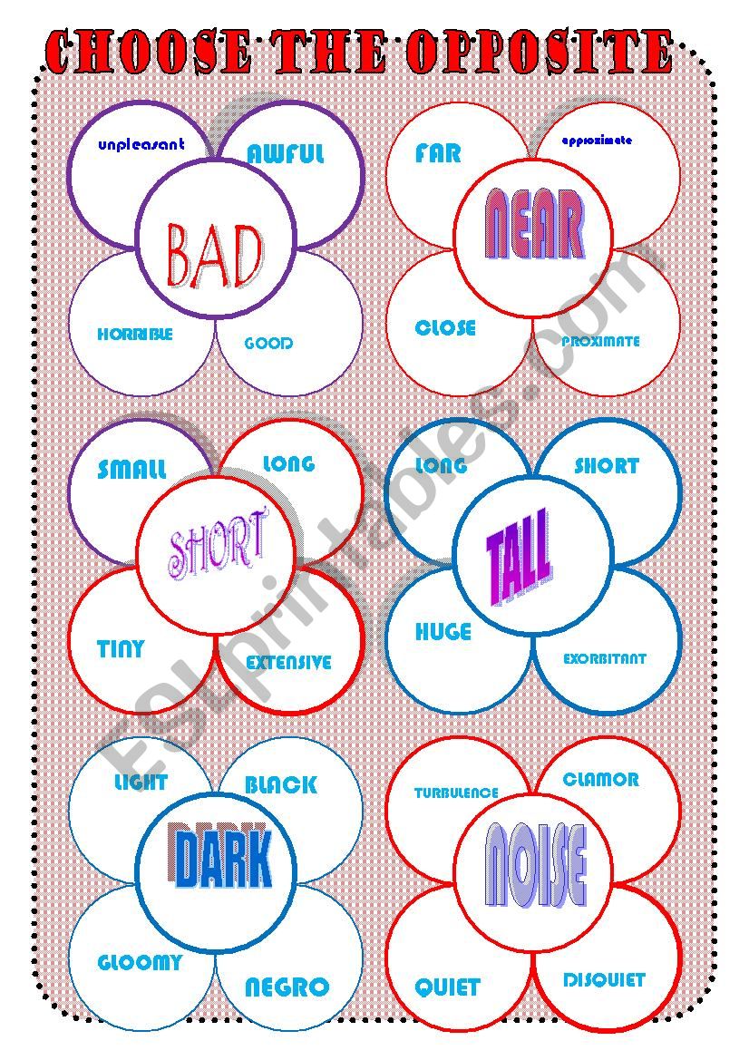 CHOOSING THE OPPOSITE worksheet