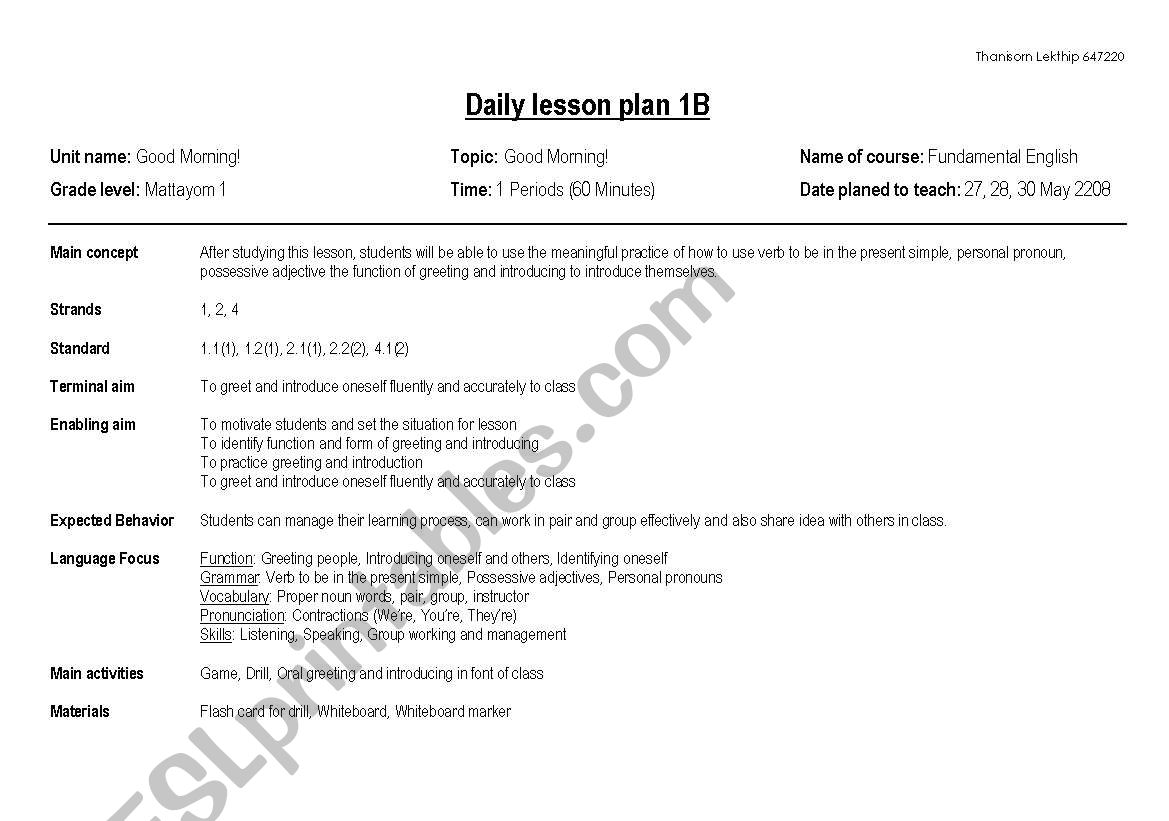 Lesson plan-greeting worksheet