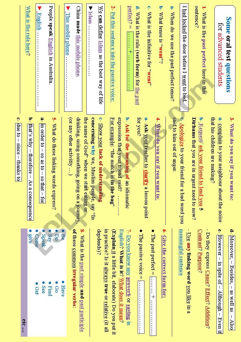 Superfine oral exam questions for your students - Part II (advanced, intermediate level)