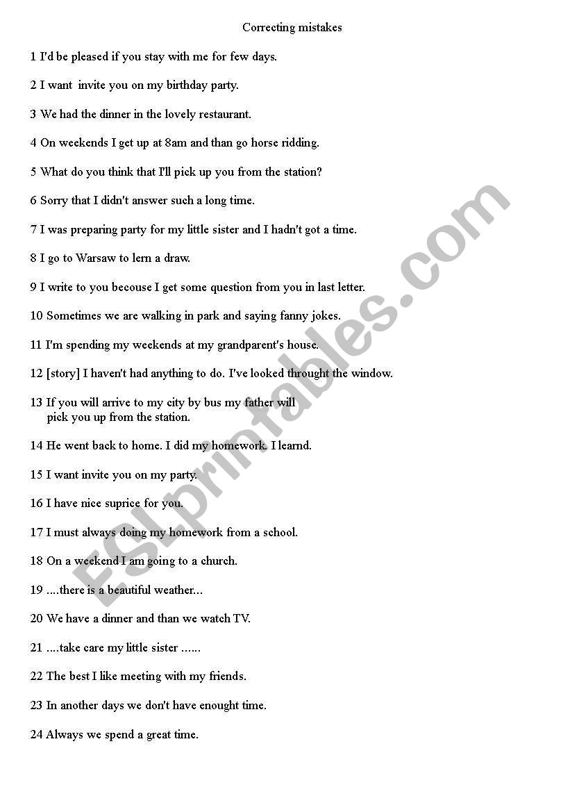 CORRECTING MISTAKES PET worksheet