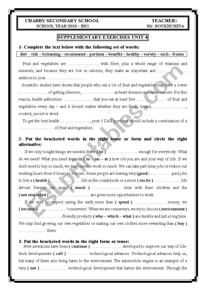 Life Issues worksheet