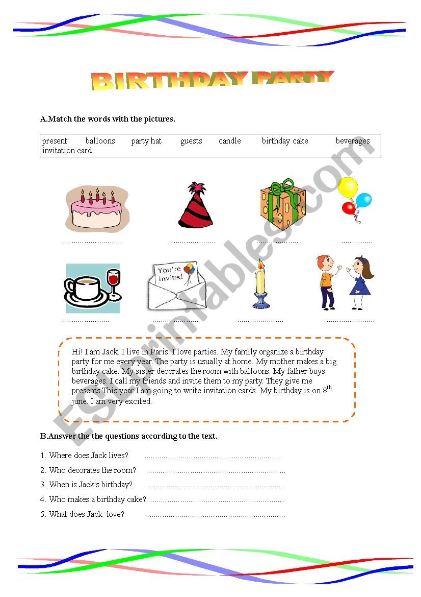 birthday party worksheet