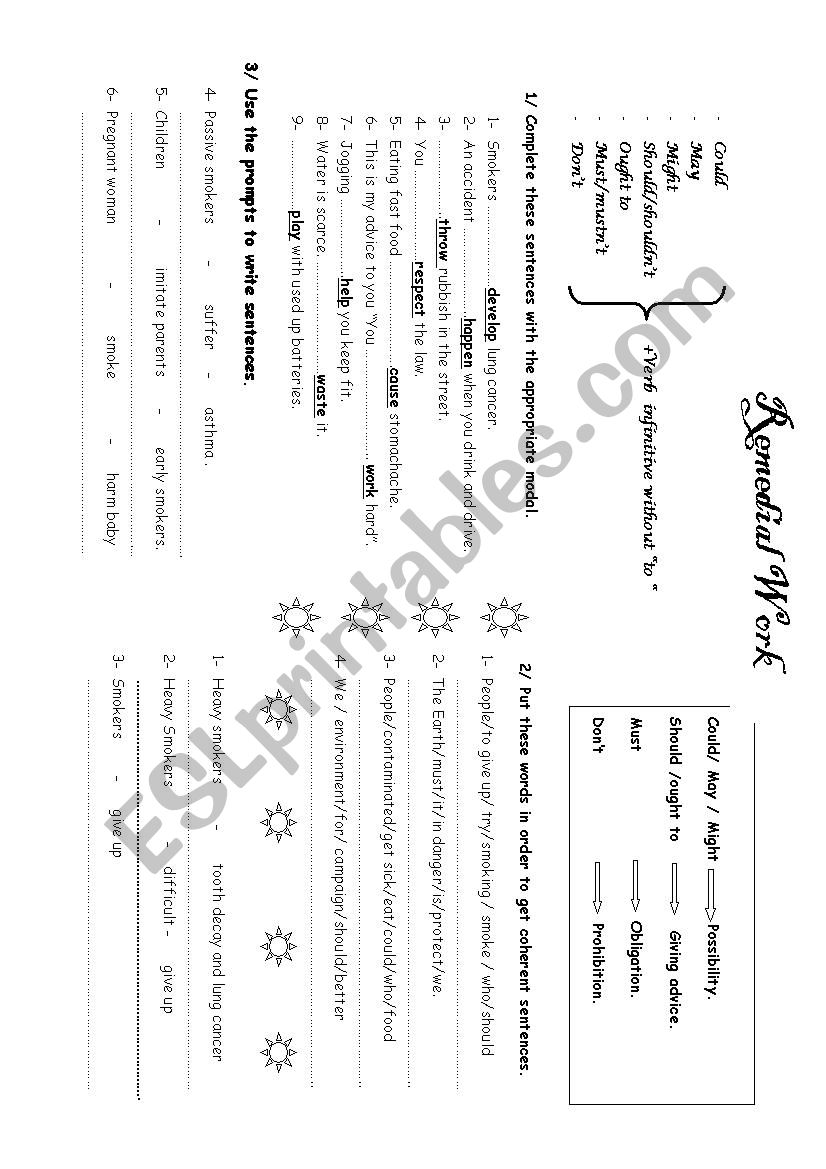 Remedial work 9th level M3 worksheet