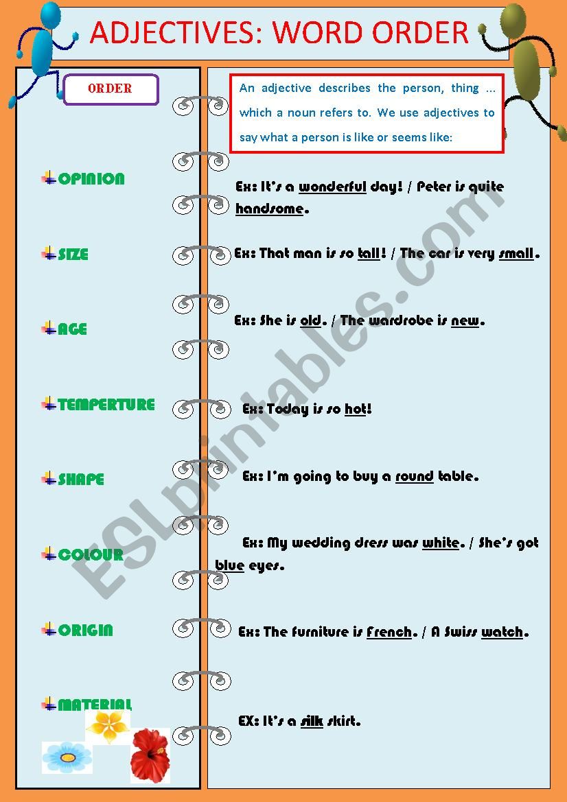 ADJECTIVES - WORD ORDER worksheet