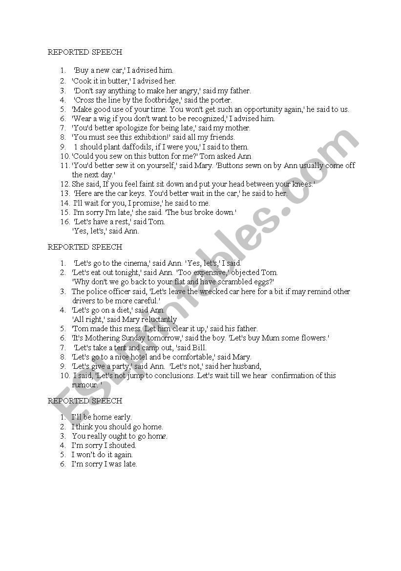 Reported speech worksheet