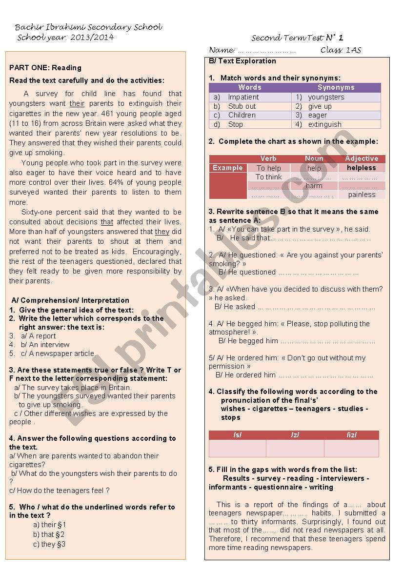 A survey for child line  worksheet