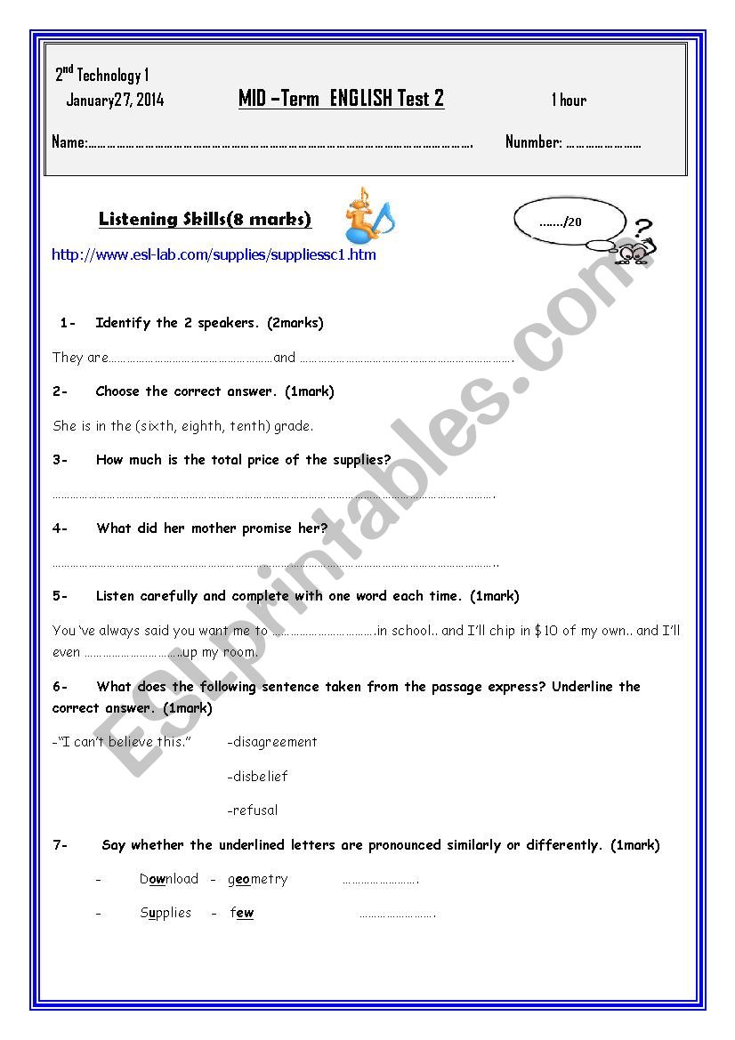 Mid - term test 2 Second form secondary