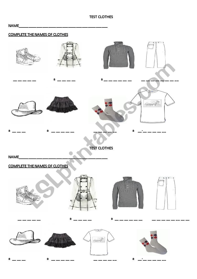 CLOTHES worksheet