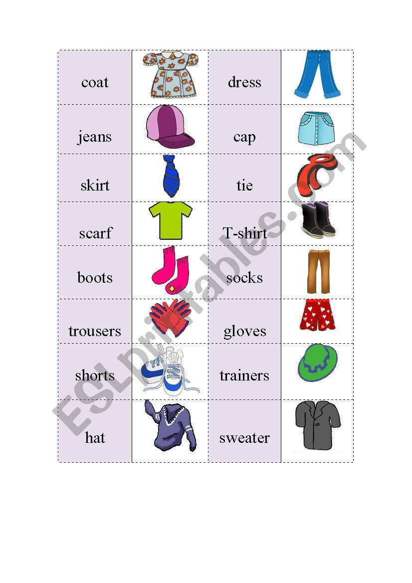 Clothes domino worksheet