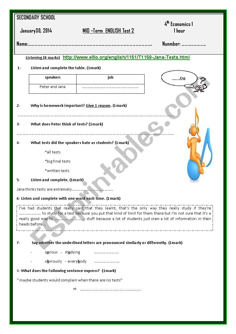  Mid - term - test 2 fourth form