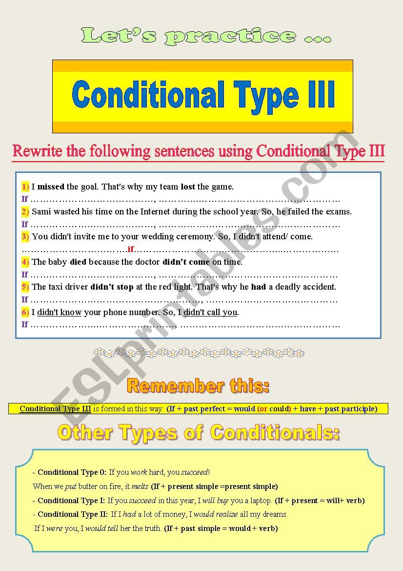 Conditional Type 3:  the rule + Wonderful Practice + the answer key 