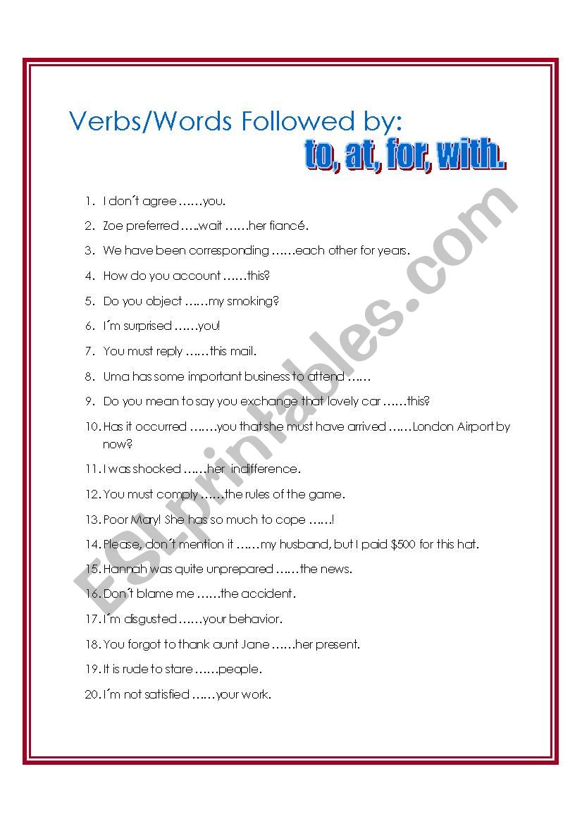 Verbs followed by to, at, for, with