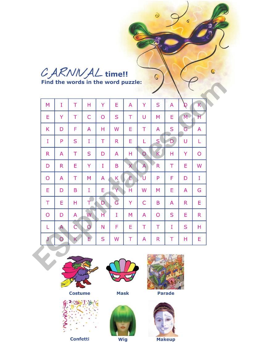 Carnival Word puzzle worksheet
