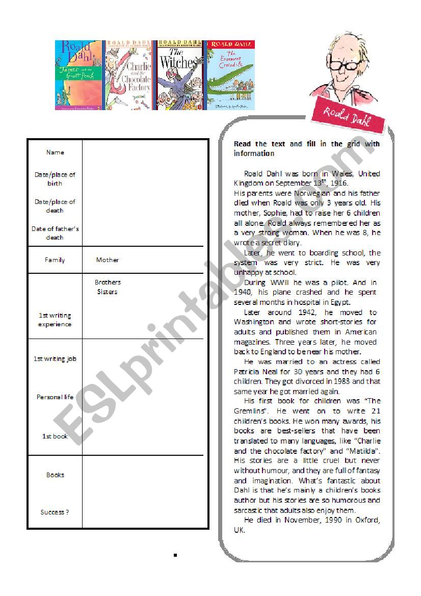 Roald Dahl worksheet