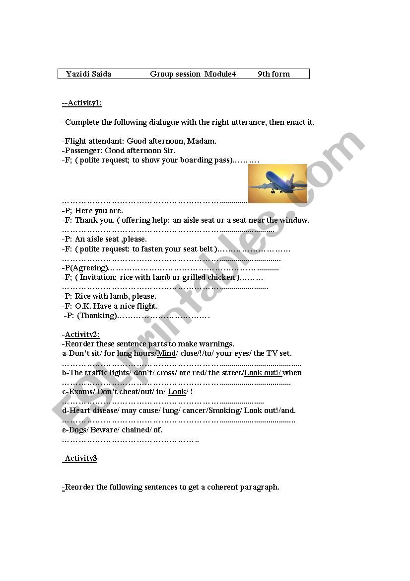Group session9th form Module4 worksheet