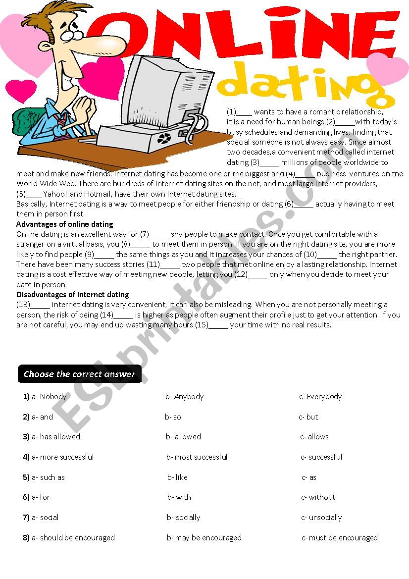 Cloze Test+Writing- Online Dating (key is given)