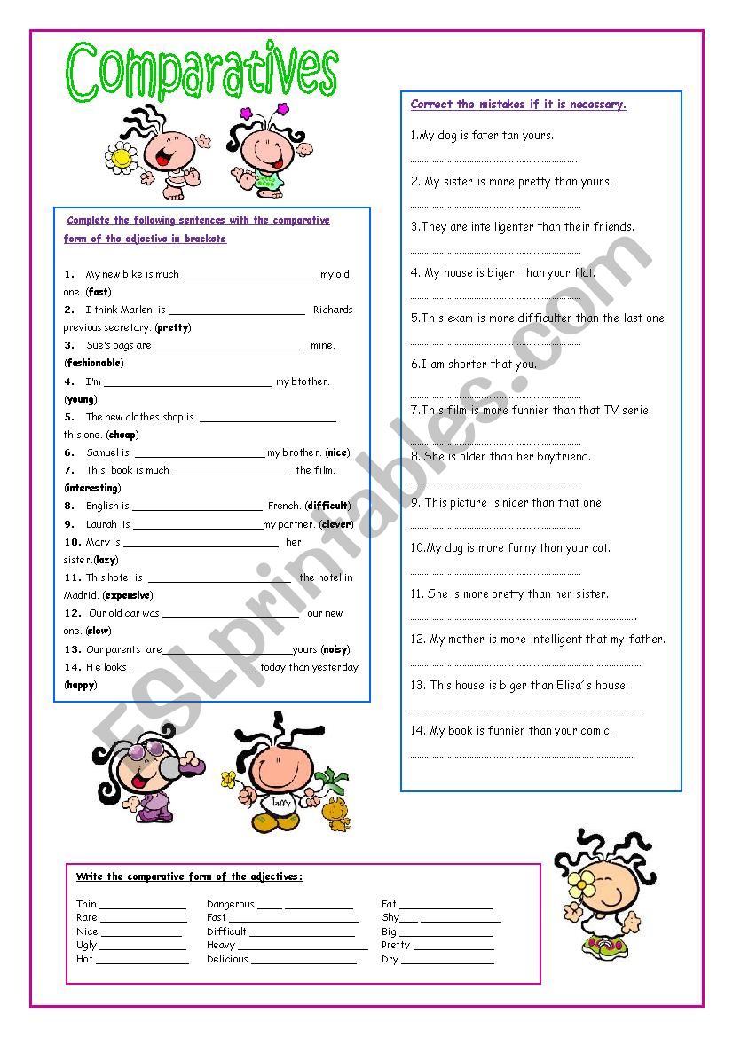 Comparatives and superlatives worksheet