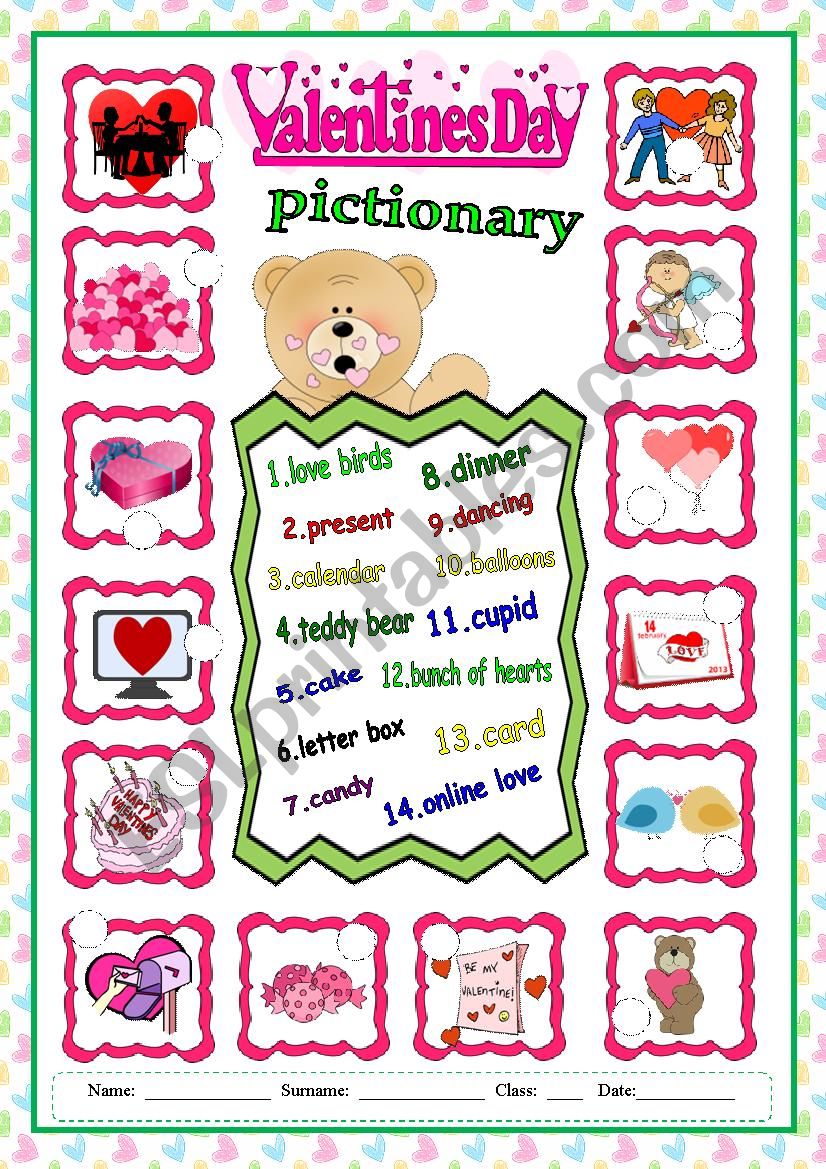 Happy ValentineÂ´s pictionary worksheet